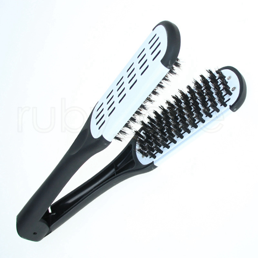 Pro Hairdressing Straightener Ceramic Hair Straightening Double Brushes V Shape Comb Clamp Not Hurt Styling Tools Peine En Forma De V Para Alisar El C