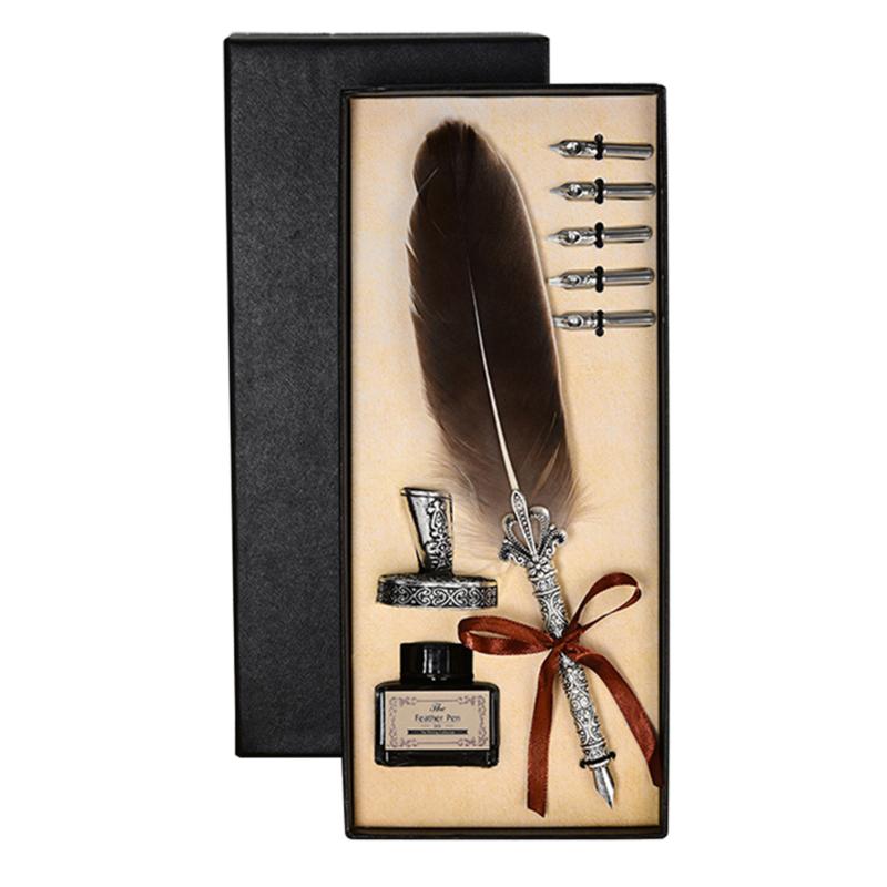 Vintage Calligraphy Feather Dip Pen Fashion Pen Handle 25 Nibs Writing Ink Set Quill Fountain Writing Set Gifts for Childs12394692