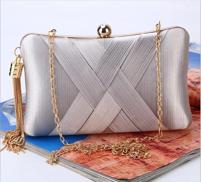 Evening Handbag Sliver Gold 2019 Female New Arrival Banquet Bag Bridal Hand Bags Dinner Party Single Shoulder Small Square Bag with Tassel