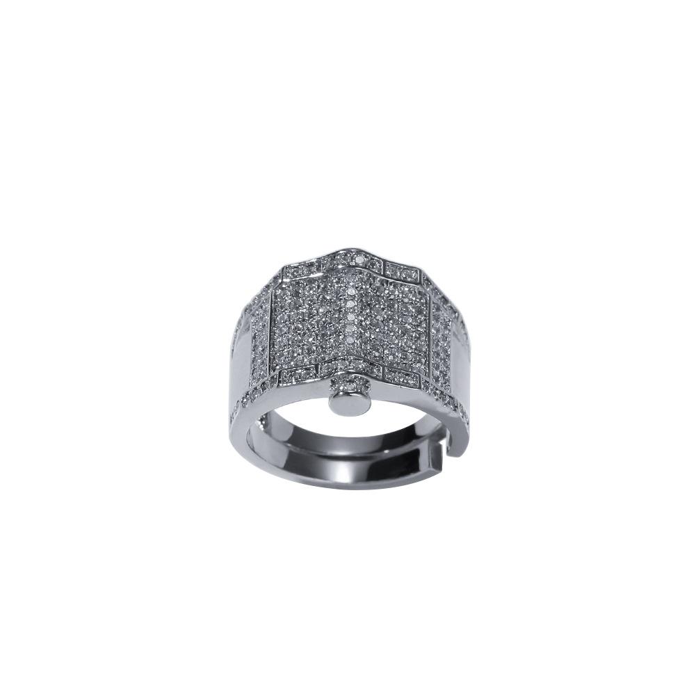 New Top Quality White Gold Bling Diamond Mens Adjustable Finger Rings Band Hip Hop Iced Out CZ Cubic Zirconia Rapper Jewelry Gifts for Guys