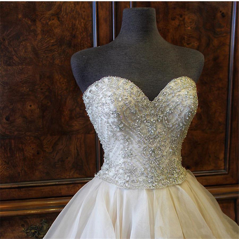 Gorgeous Beading Sweetheart Ruffled Organza Layered Wedding Ball Gown Dress with Color Crystals Bridal Gowns Wedding Dresses