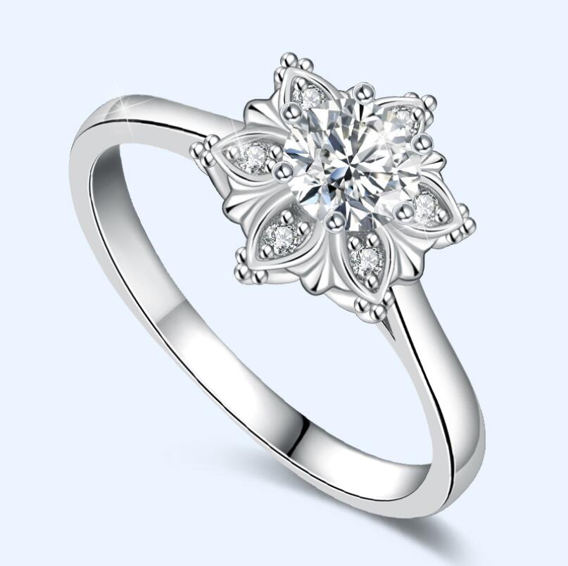 1CT Classical Jewelry Top Sell Real 925 Sterling Silver Flower Ring Round Cut White Topaz CZ Diamond Gemstones Women Wedding Bridal Ring Set