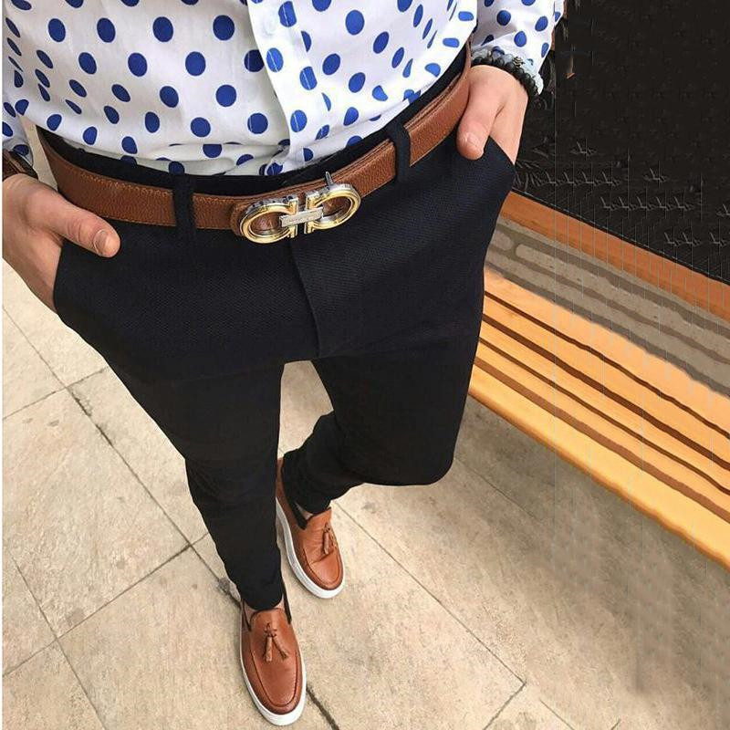 Men Casual Pant Business Slim Fit Solid Zipper Business Long Elegant Pants Trousers with 4 Colors Asian Size