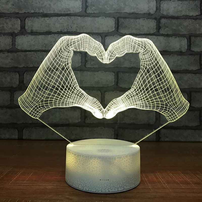 Led Acrylic Bed Custom 3D Small Night Lights Love Heart Hand Decorations Gift for Baby Room Lights Usb Led Kids Lamp