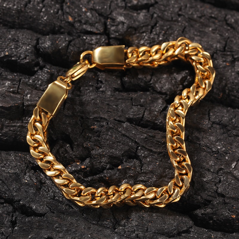 Mens Gold Bracelets Hip Hop Jeweley Gold Silver Plated Cuban Link 316L Stainless Steel Mens Bracelets