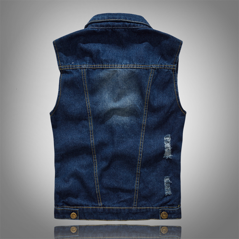 Cotton Jeans Sleeveless Jacket Vest Men Plus Size 5XL Dark Blue Denim Jeans Vest Male Cowboy Outdoors Waistcoat Mens Jackets S191019
