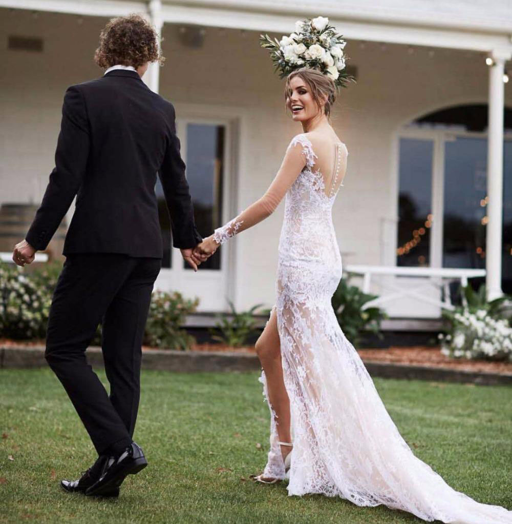 High Quality Boho Lace Open Back Wedding Dresses Mermaid Long Sleeve Garden Country Bride Bridal Gowns Custom Made Plus Size