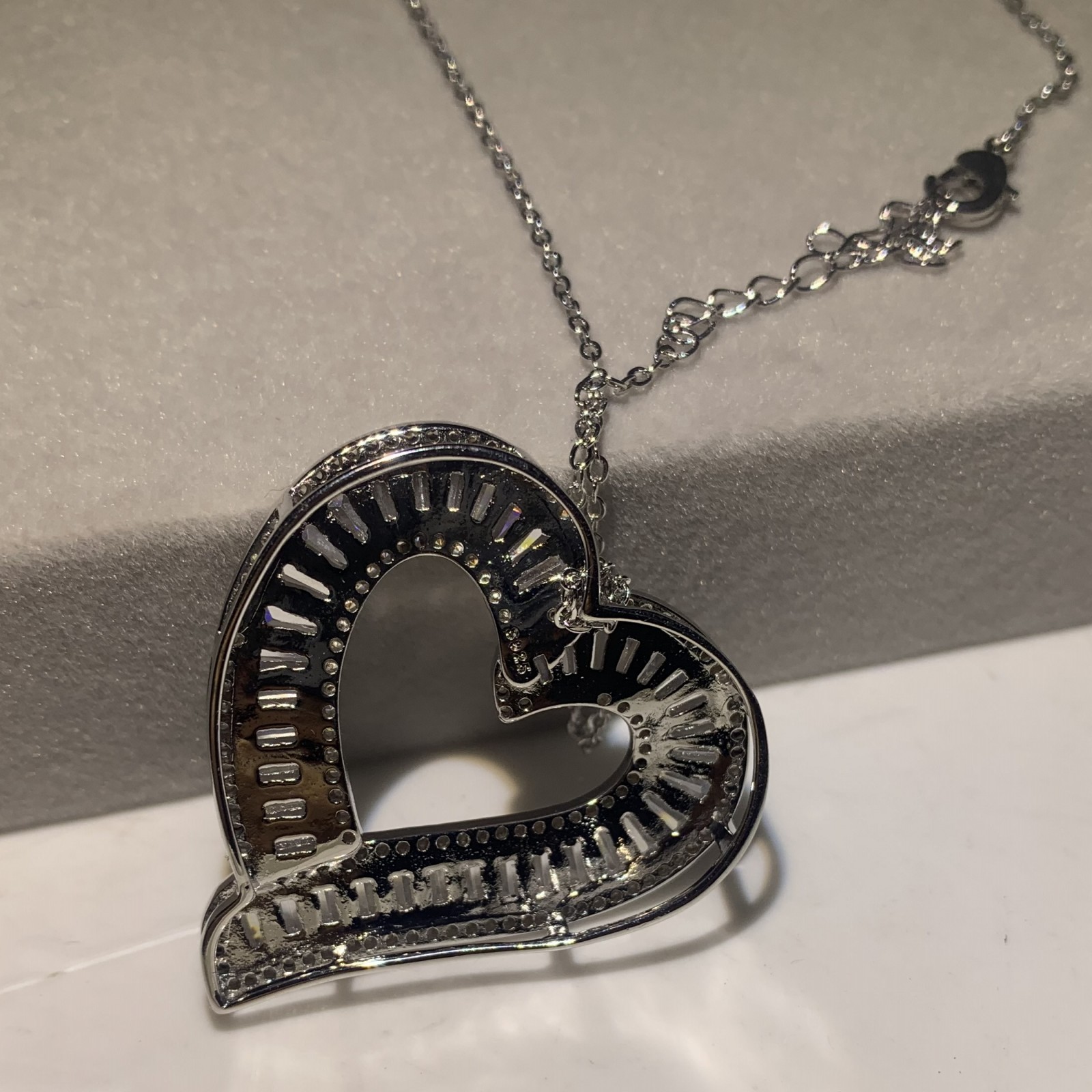 Sterg Sier Full Princess Cut Cubic Zirconia Heart Pendant Necklace for Women