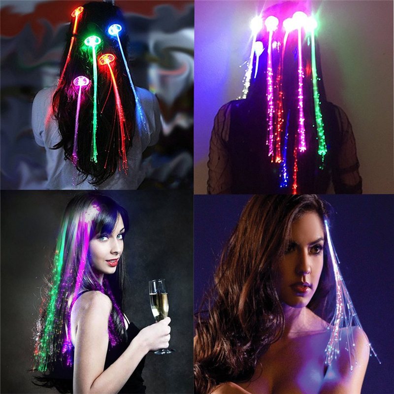 LED Lights Hair Braid Glowing Blinking Clip Flashing Lamp Light-Up Fiber Optic LED Hair Barrettes Party Favors for Halloween Christmas