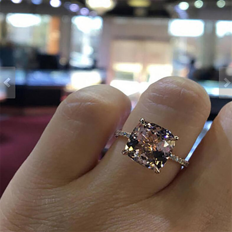 Choucong Big Cushion Shape Luxury Jewelry 925 Sterling Silver&Rose Gold Fill Champagne Topaz CZ Diamond Women Wedding Crown Band Ring Gift