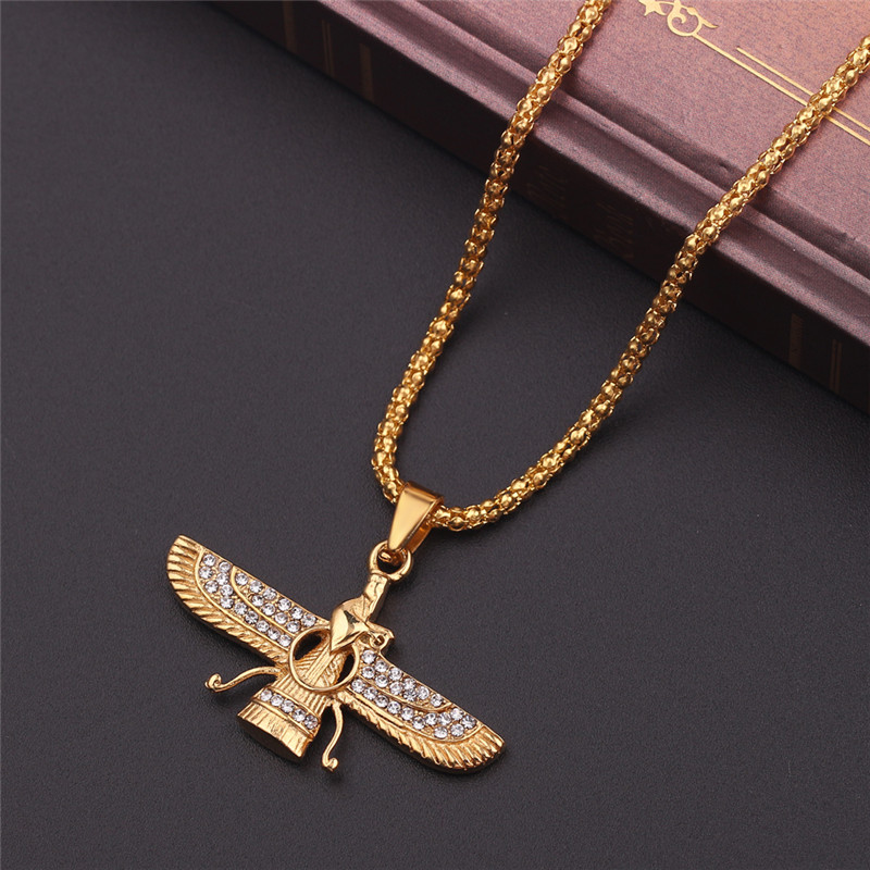 Dropshiping Zoroastrian Farvahar Wing Necklace Pendant Gold alloy Zoroastrianism Persian Achaemenian Men Jewelry necklaces