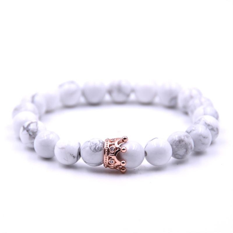 Jewelry 2pc Men's and Women's 8mm Mixed Style Crown Energy Stone Beads Elastic Bracelet Couple