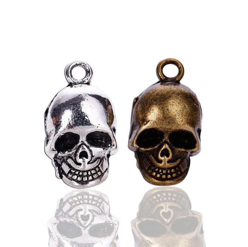 100pcsbag Ancient Silver Bronze 2012mm Skeleton Skull Charms Pendants Designer Jewelry Making Necklace Bracelet Accessories