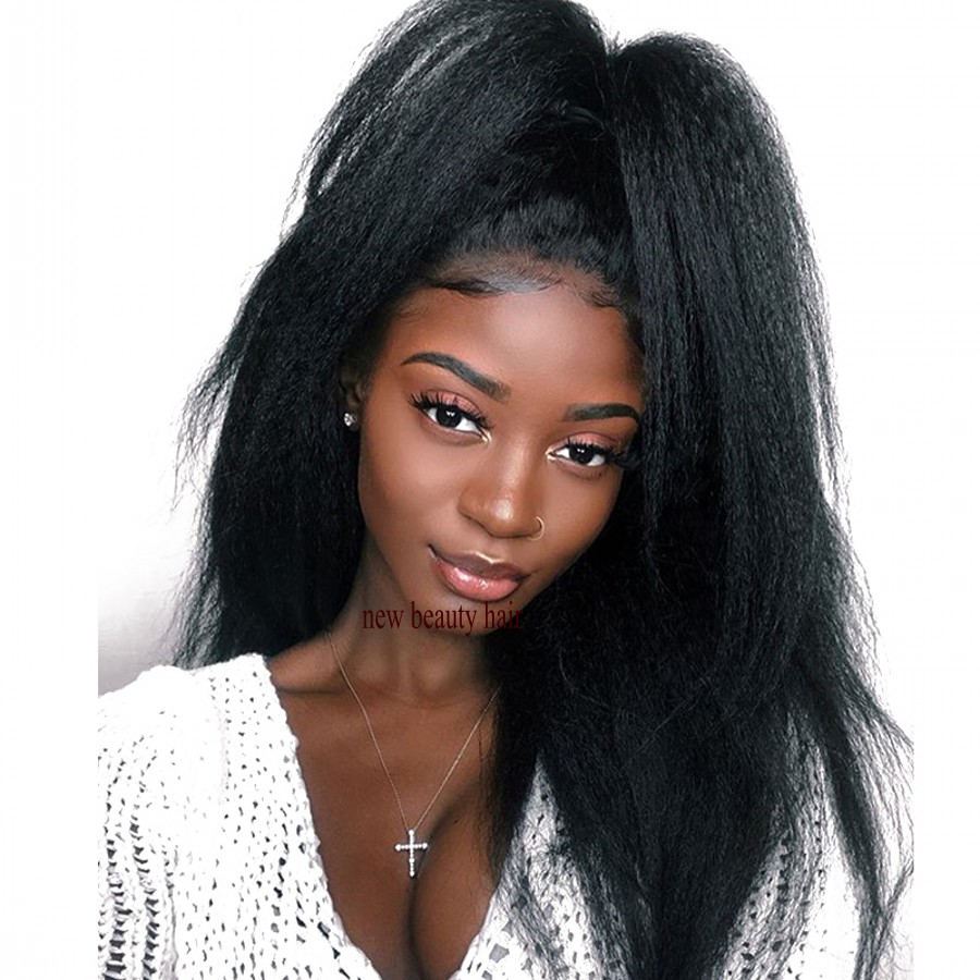 Yaki Straight Synthetic Lace Front Wig with Baby Hair Black Long Straight Wig for Black Women No Shedding No Tanlged for Black Women