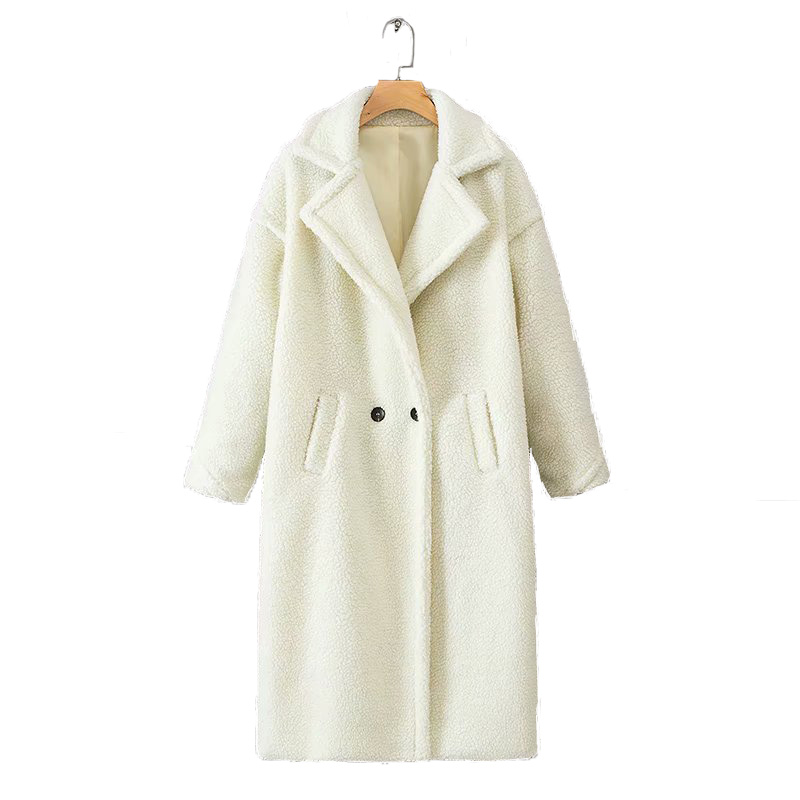 Women Faux Fur Thick Warm Long Coat Winter Teddy Fleece Jacket Double Breasted Long Sleeve Loose Outerwear Casual Casaco Femme
