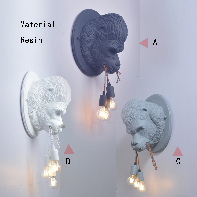 Nordic Modern Wall Lamp Resin Monkey Lamp Home Deco Orangutan Wall+lamps Bedroom Living Room Light Fixtures Creative Wall Light