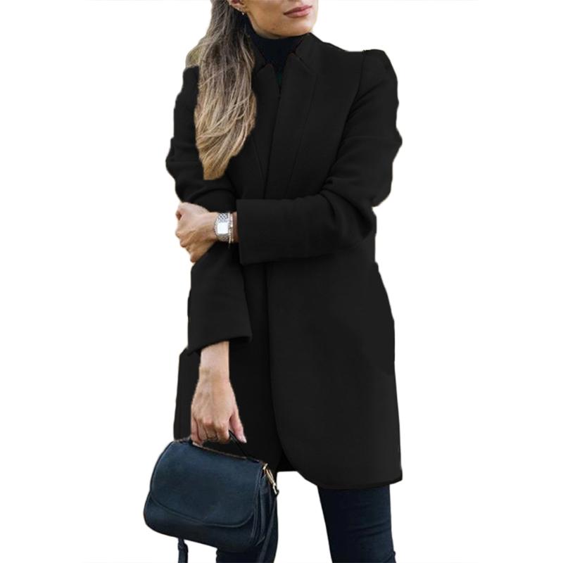 2020 New Plus Size Womens Woolen Coat Office Lady Autumn Solid Color Stand Collar Woolen Long Coat Cardigan For Womens Clot