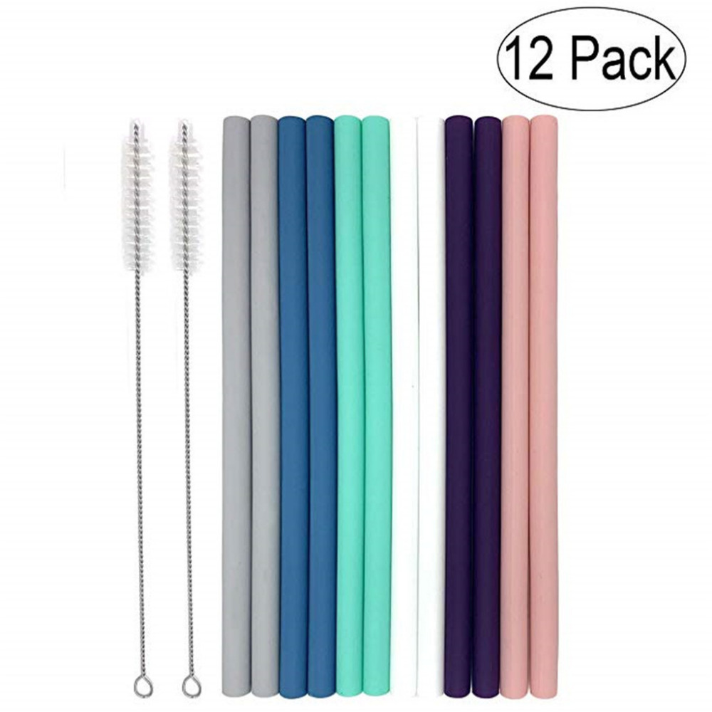 Silicone Straws Drinking With Cleaning Brush Party Reusable Big Tool Popotes De Acero Inoxidable 6 Colors StrawsDrinking