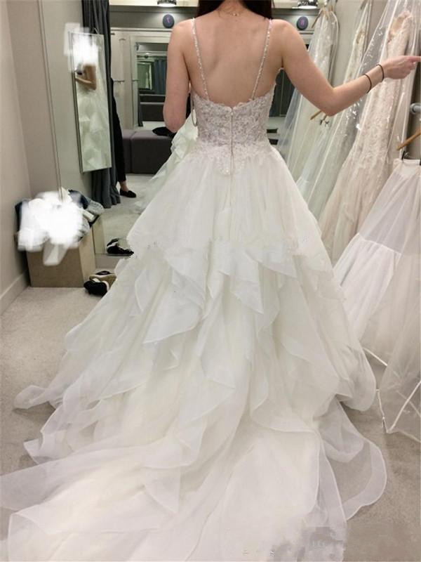 organza ruffles wedding dresses spaghetti neck lace appliques beaded arabic bridal gowns new fashion garden church wedding dress