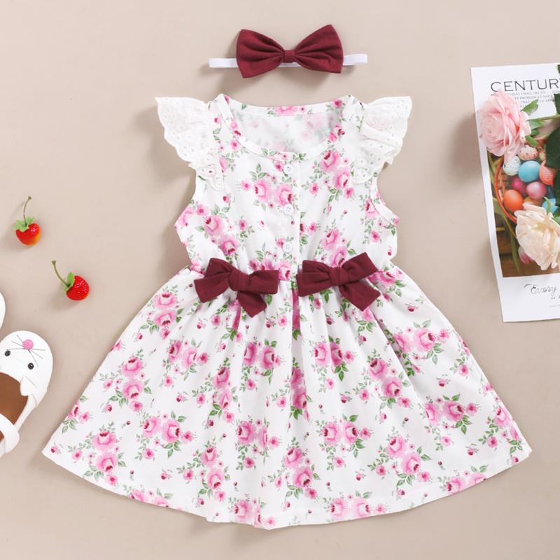 Girls' Sweet Floral Dress Summer Children's Cute Bow Button down Flying Sleeve Princess Dress with Headband 1-5 Years, As pic
Girls' Sweet Floral Dress Summer Children's Cute Bow Button down Flying Sleeve Princess Dress with Headband 1-5 Years, As pic