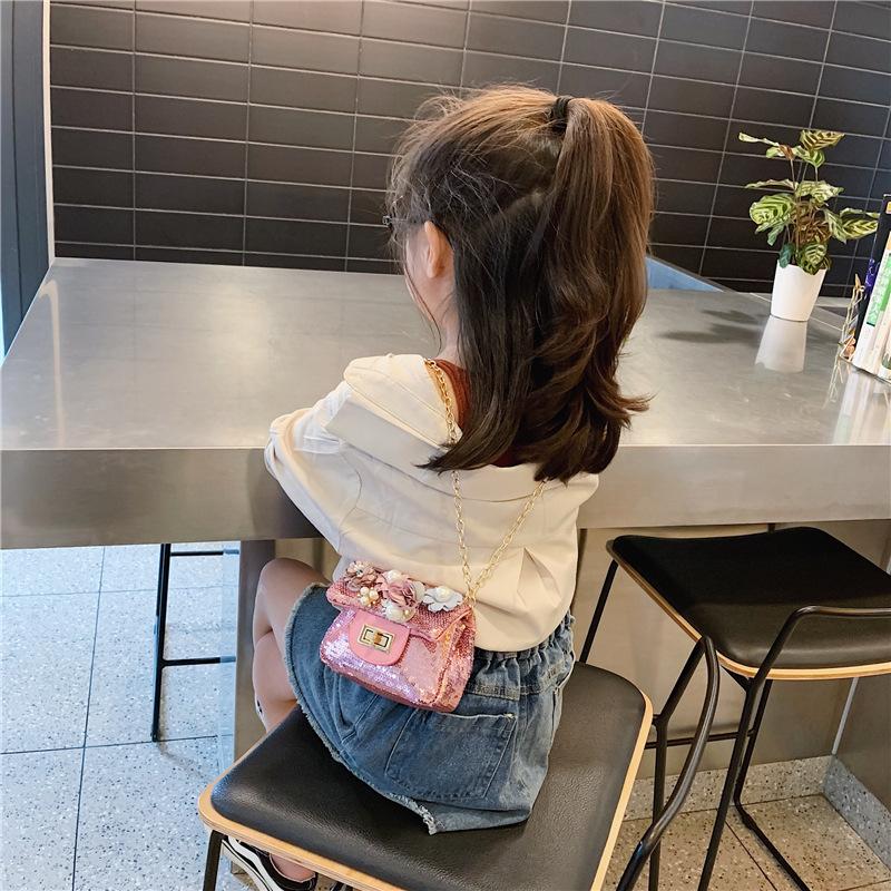 PU leather paillette floral women round coin purse kids wallet children small pouch money bag bolsa carteira feminina for girls