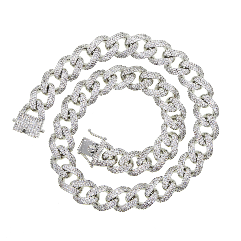 Gold Silver Full Miami Curb Cuban Chain necklace CZ Iced Out Bling cubic zircon paved Men's Hip hop fashion Necklaces 15MM Rock Jewelry