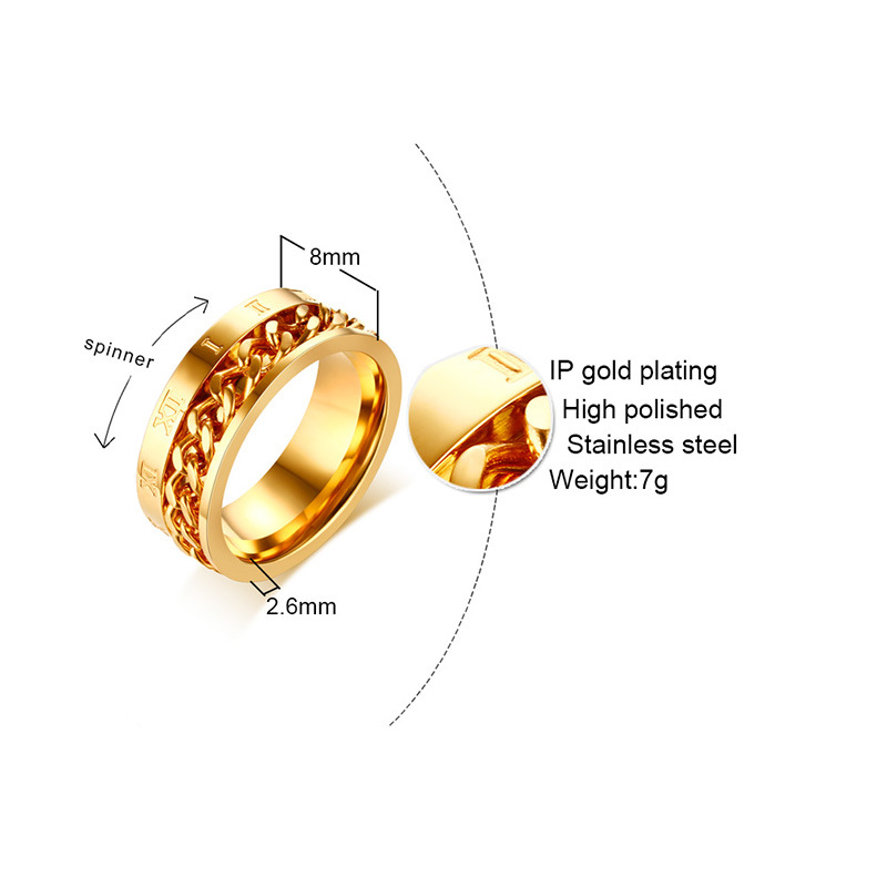 Hiphop Lucky Spinner Chain Rings Men Accessories Trending Styles Stainless Steel Anillo Roman Number Party Anel Jewelry R-371