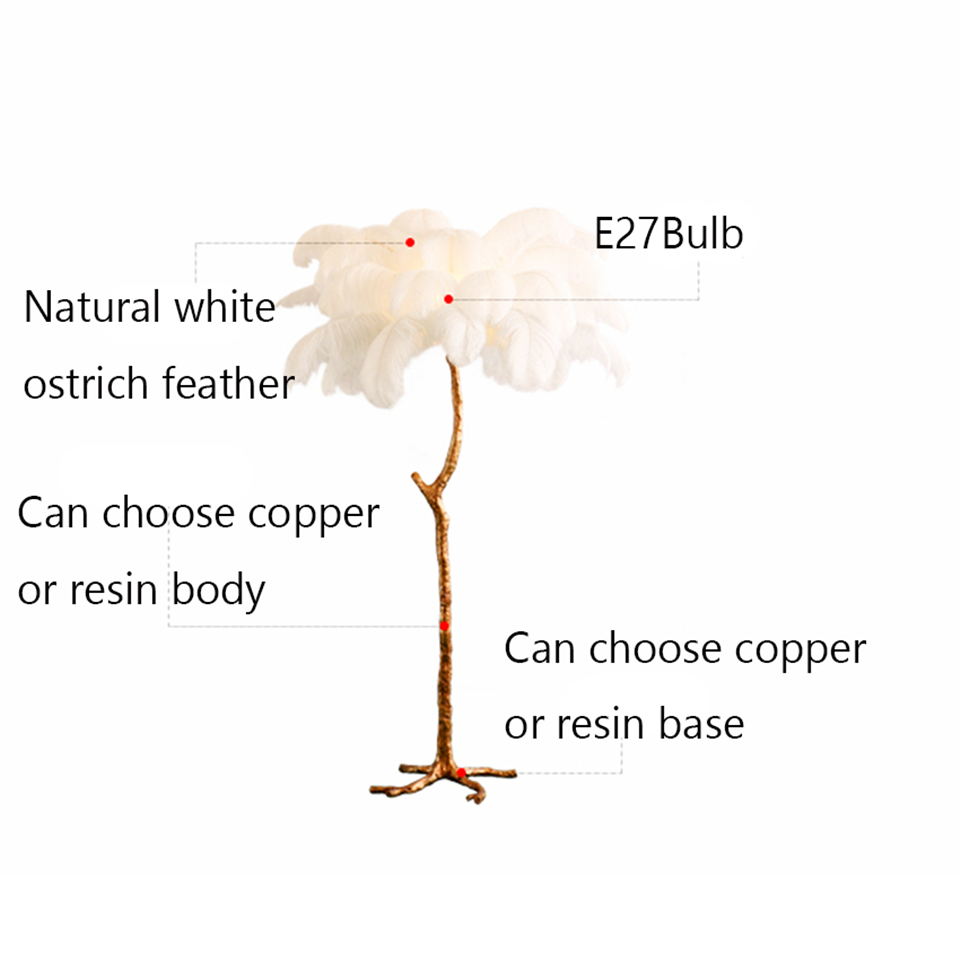 2020 Nordic Ostrich Feather Living Room Floor Lamp Stand Lamp Bedroom Modern Interior Lighting Decorative Floor Lights Standing Lamps