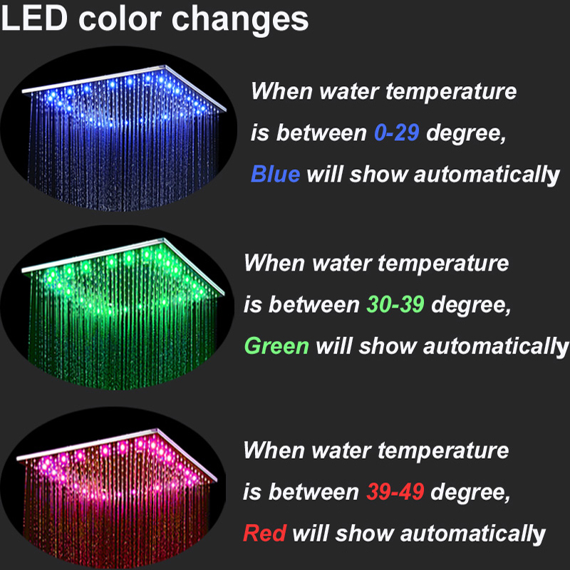 Bathroom 40inch Large LED ShowerHead 304 Stainless Steel Brushed Rainfall Shower Panel Ceiling Mounted Overhead Faucets Big Rain Faucets