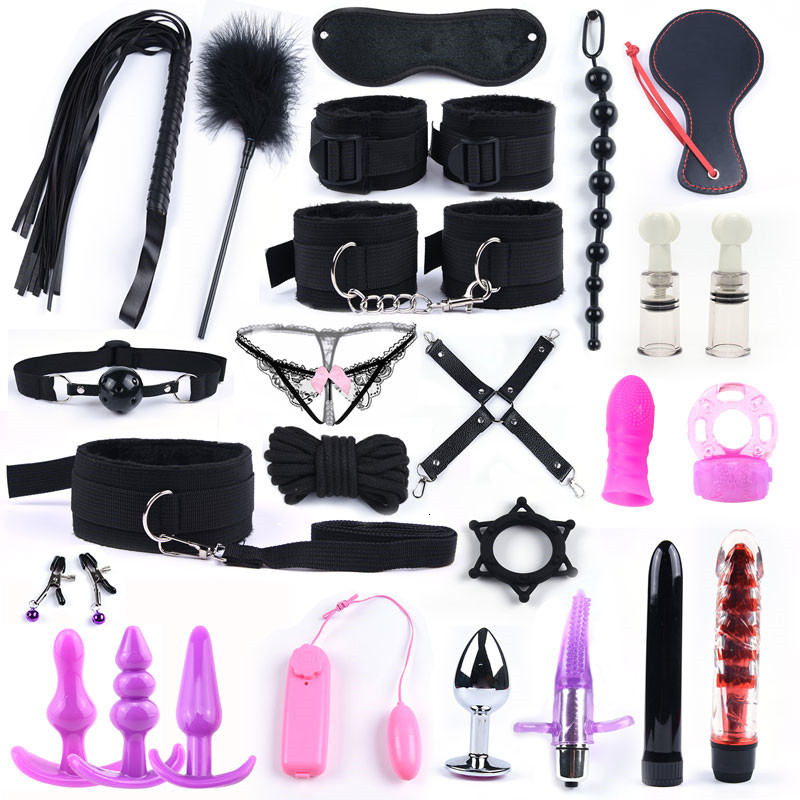 25 PCS Sex Toys For Women G Spot Dildo Vibratorn Butt Anal Plug Penis Cover Slave Games Hand s for Sex Whip Bdsm Bondage Set Y191207