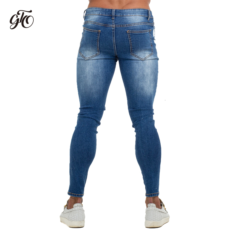 Gingtto Mens Jenas Side Stripe Super Spray on Skinny Jeans Men Plus Elastic Waist Europe Size Athletic Body Type Street Fashion CJ191210