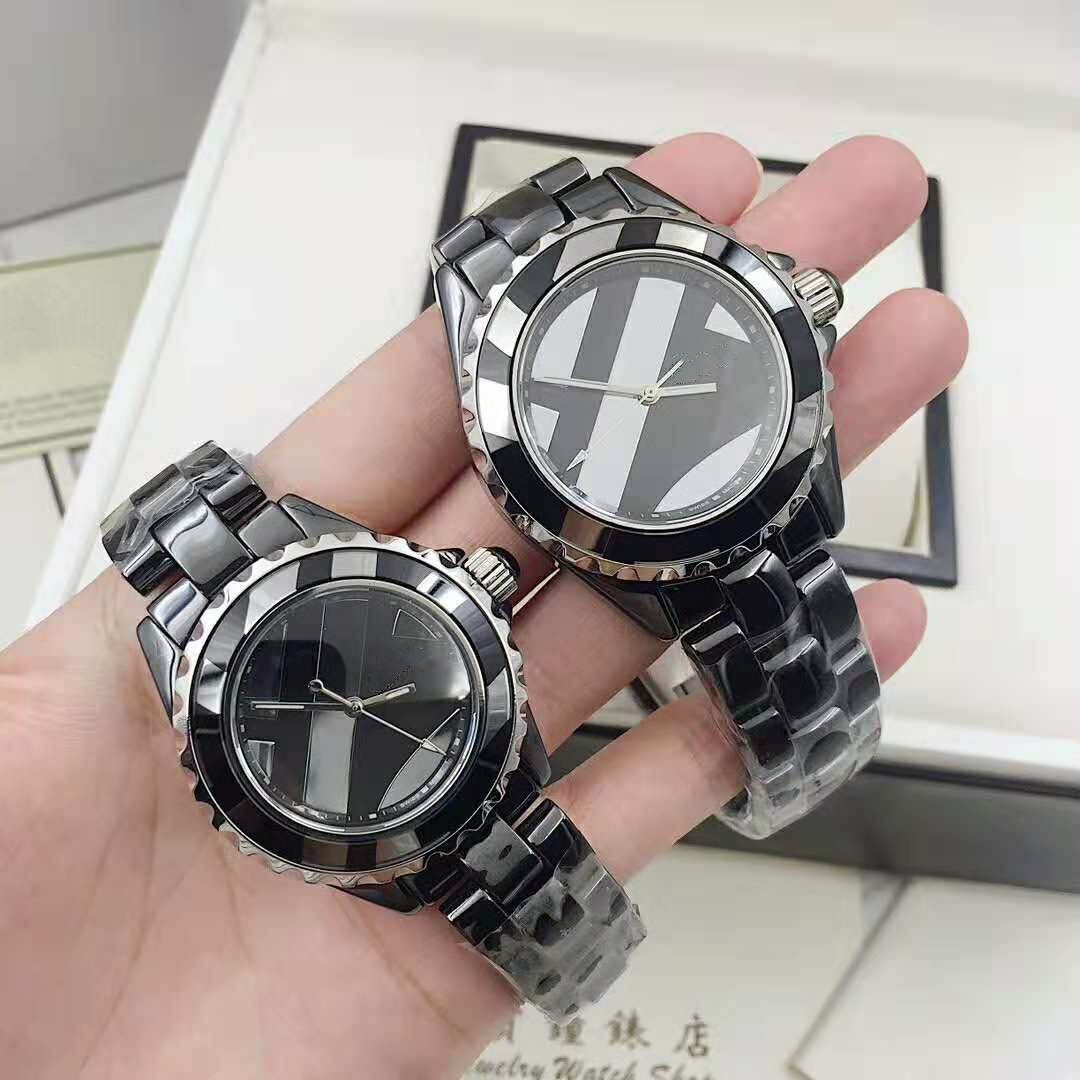 Classic fashion watch quartz movement Striped dial black and white Ceramic strap and Case lover's Watch
Classic fashion watch quartz movement Striped dial black and white Ceramic strap and Case lover's Watch