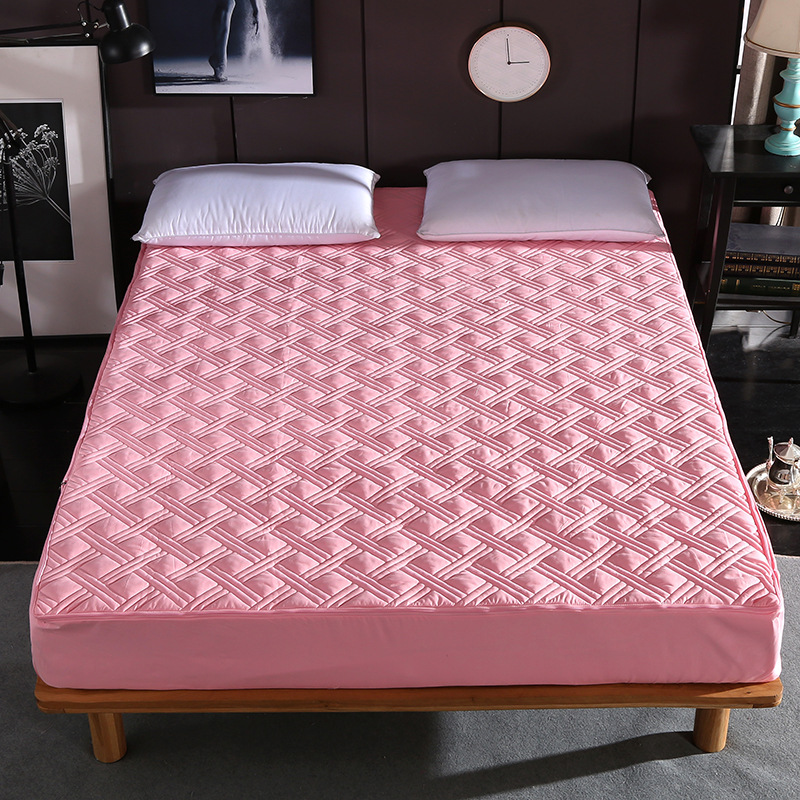 Thicken Solid Color Bed Mattress Cover Protector Pad Quilted Fitted Sheet Bed 6 Sides All Sealed With Zipper Home Hotel Textile