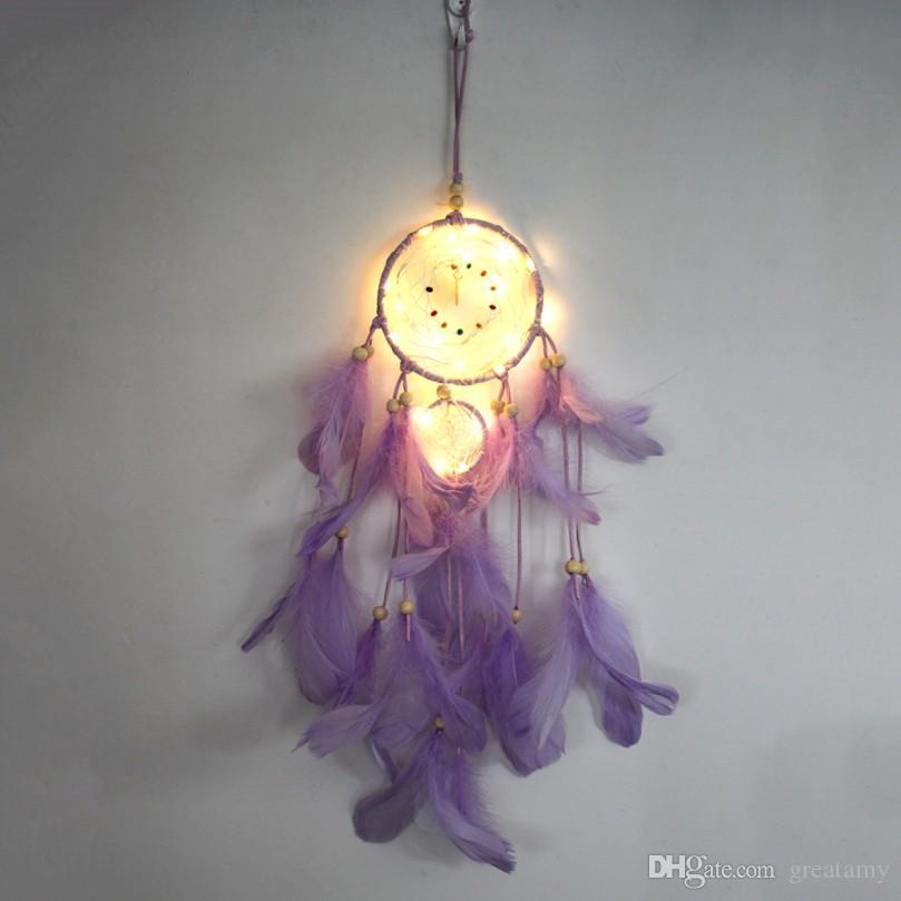 LED Light Dream Catcher Handmade Feathers Car Home Wall Hanging Decoration Ornament Gift Dreamcatcher Wind Chime christmas birthday gifts