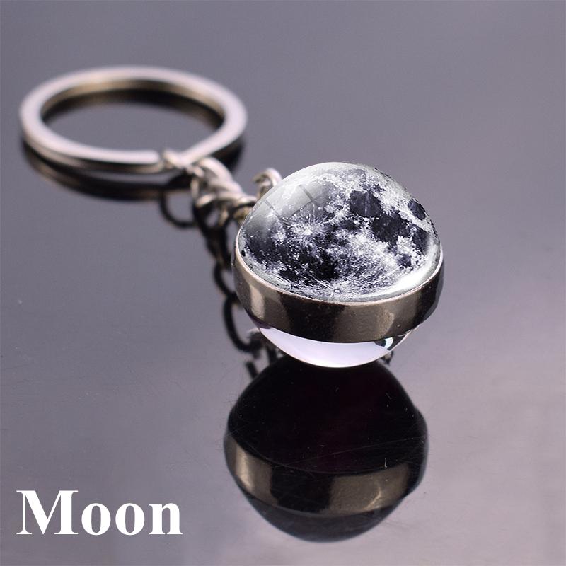 17pcs/lot Solar System Set Planet Keyring Galaxy Nebula Star Keychain Moon Earth Picture Double Side Glass Ball Key Chain Ring