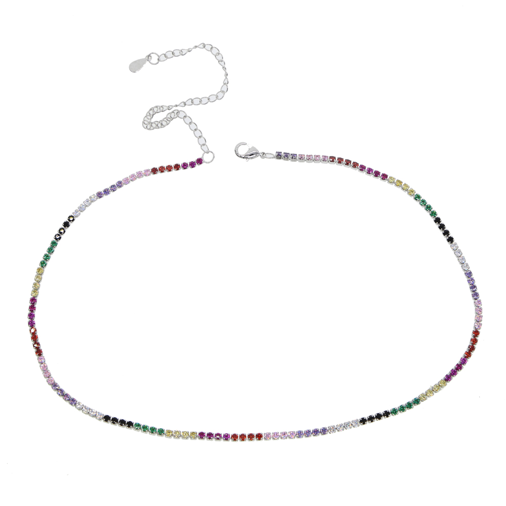 fashion new dainty multi color Tennis link Chain Necklaces with Dazzling gold Color rainbow tiny CZ charm Choker For Women gifts