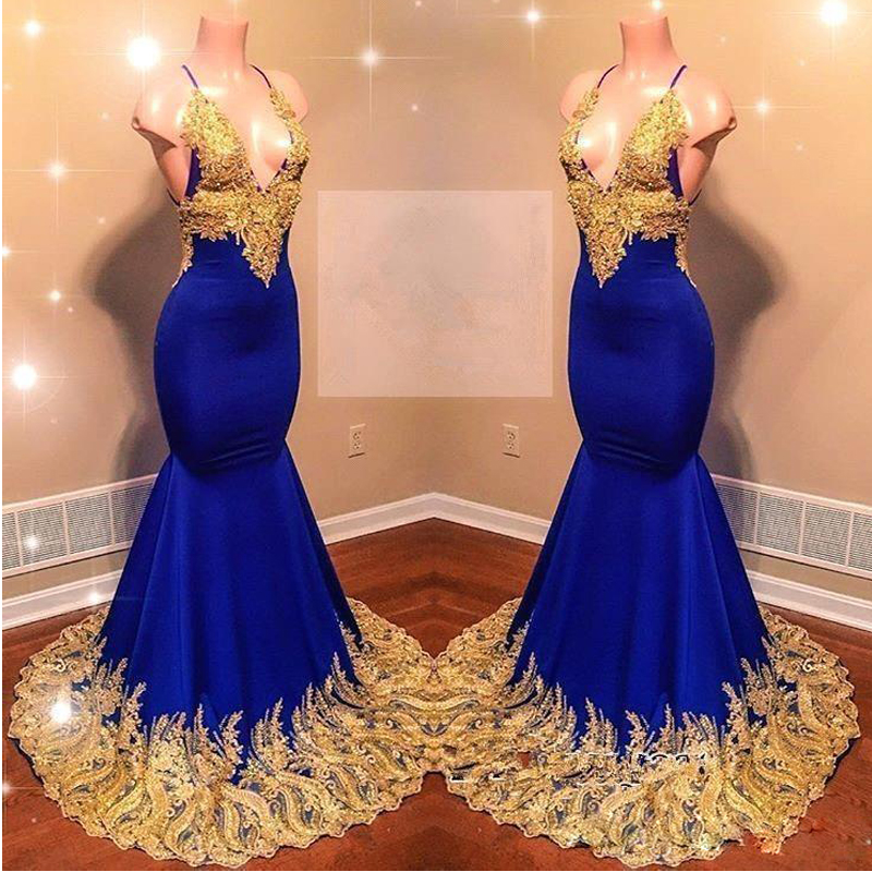 Sexy Royal Blue Mermaid Prom Dresses with Gold Appliques Backless Celebrity Dress Elastic Satin Plus Size Evening Party Gowns, Gray
Sexy Royal Blue Mermaid Prom Dresses with Gold Appliques Backless Celebrity Dress Elastic Satin Plus Size Evening Party Gowns, Gray