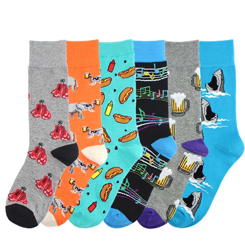 New men's Crew Socks Funny Cotton Harajuku Creative Beer Elephant Boxing Pattern Trend Fashion Men's Socks Christmas Sock Gift
