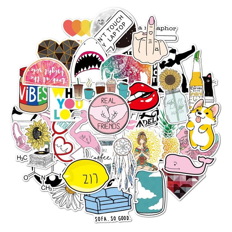 Pink Girl Cute Literary Trolley Case Stickers Waterproof Personality Guitar Skateboard Doodle Stickers