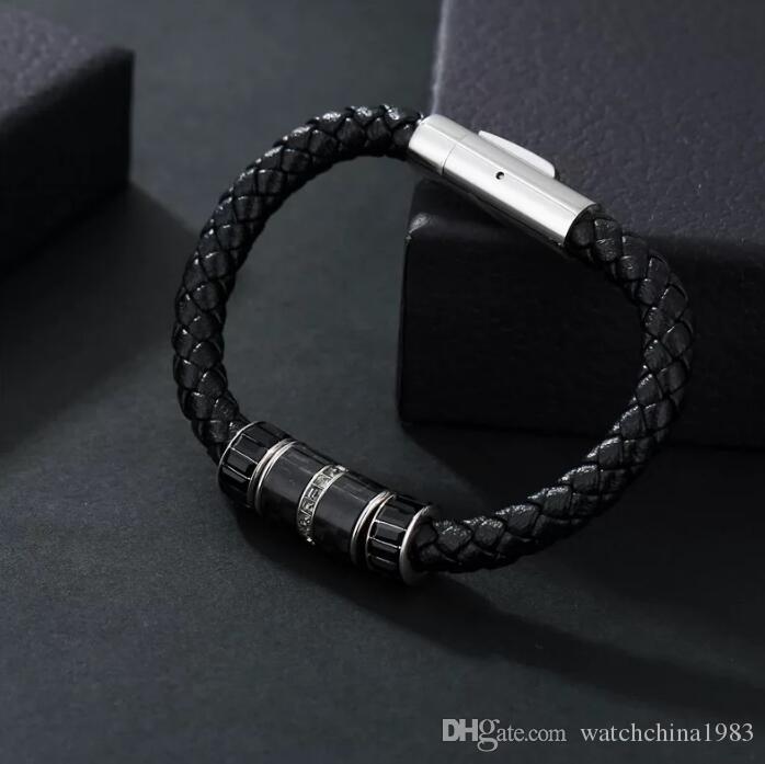 316L Titanium steel Men magnetic buckle leather braid bracelet for man women bangle charm bracelet jewel