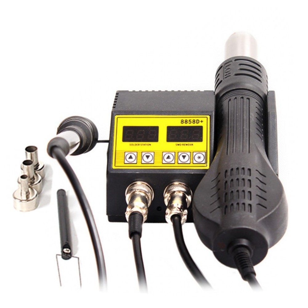 SMD BGA Rework Station Hot Air Soldering Station Hot Air Gun Soldering Iron 2 in 1 8858 8858D+ Soldering Station Repair Tools
SMD BGA Rework Station Hot Air Soldering Station Hot Air Gun Soldering Iron 2 in 1 8858 8858D+ Soldering Station Repair Tools