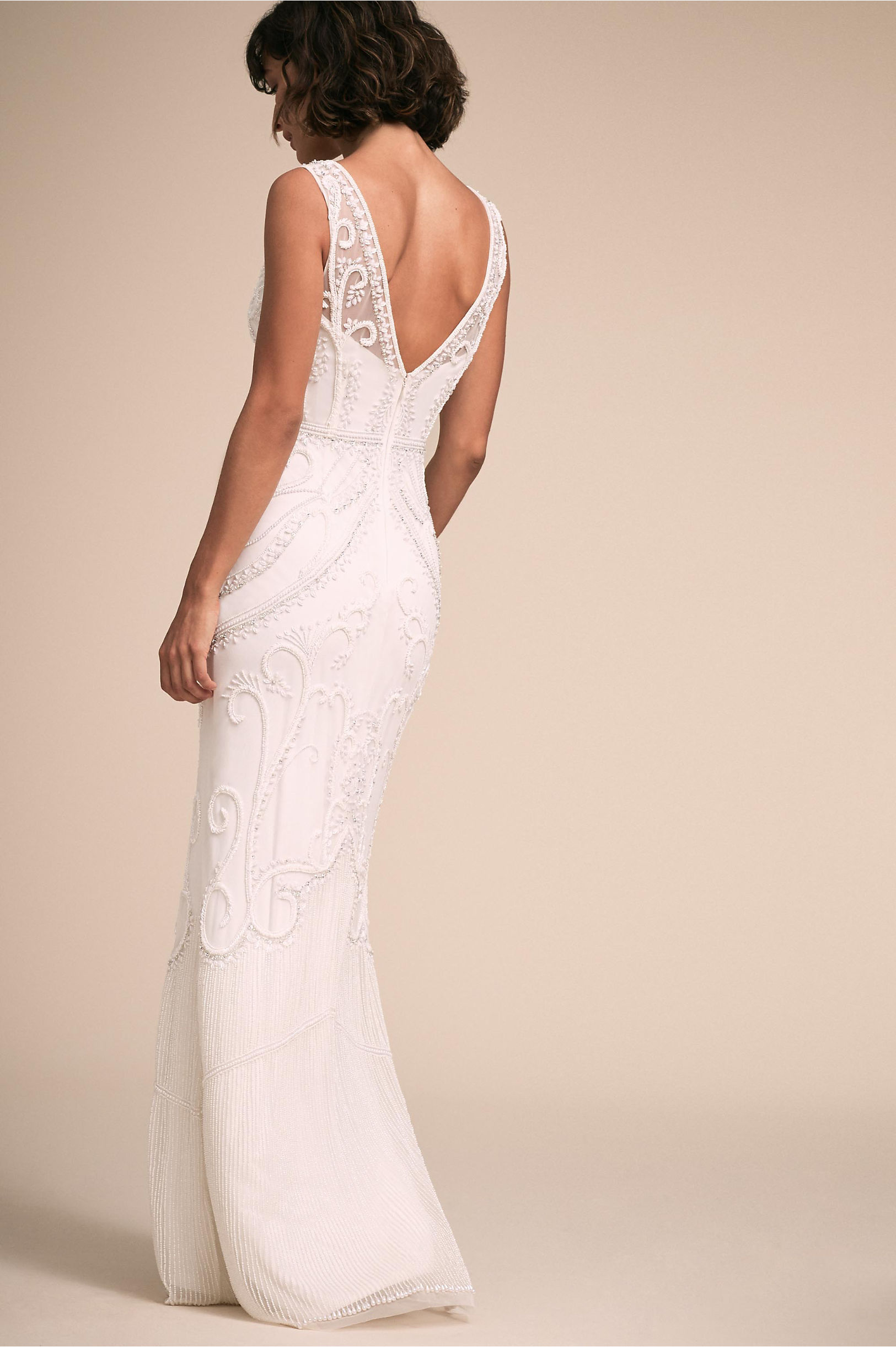 2019 BHLDN Mermaid Wedding Dresses V Neck Lace Beads Pearls Floor Length Beach Wedding Dress Sexy Back Country Gowns Robe De Mariée Plus