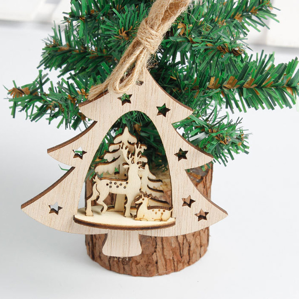 New Snowflake Wooden Embellishments Rustic Merry Christmas Tree Hanging Ornament Drop Pendant Xmas Decorations for Home