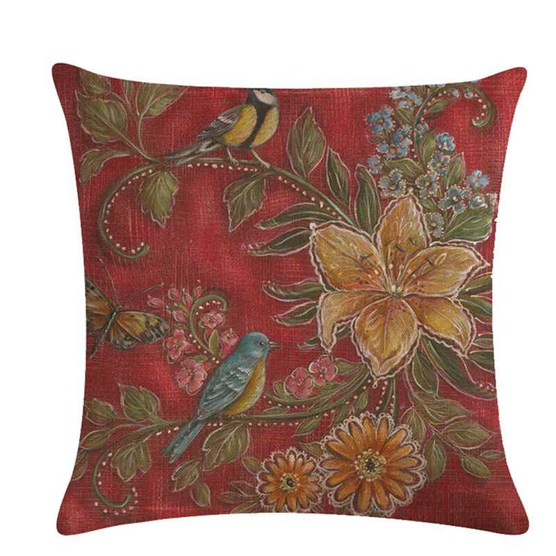 Nordic Style Vintage Flowers And Birds Decorative Cushion Covers 45*45cm Linen Throw Pillow Cover For Sofa Couch Chair Seat Bed