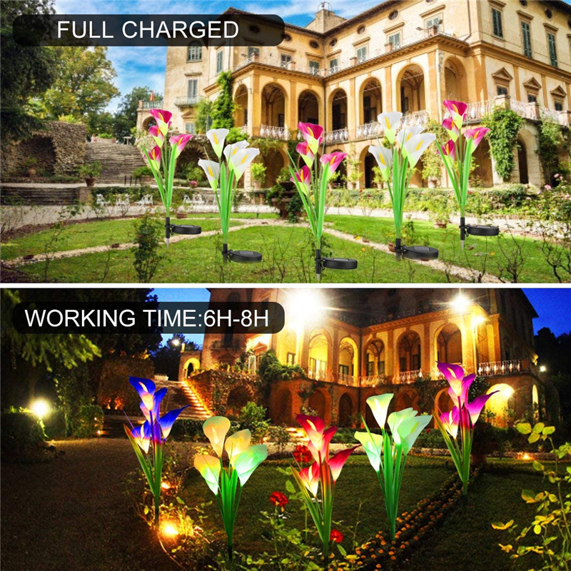 Solar Flower Lamp Outdoor Multi Color Changing LED Calla Lotus Flowers Light for Garden, Lawn, Backyard
