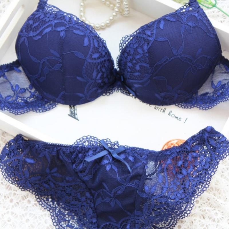 Satin Lace Embroidery Bra Sets Women Sexy Solid Bra Lace Cute Sexy Underwear With Panties 2 Pcs/Set Corset Underpants Women