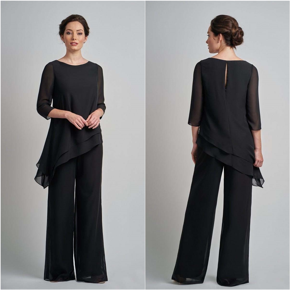 Black Plus Size Pantsuits Mother Of The Bride Dresses Outfit Two Pieces Garment Dress Evening Wear Cheap Plus Size Pant Suits For Wedding