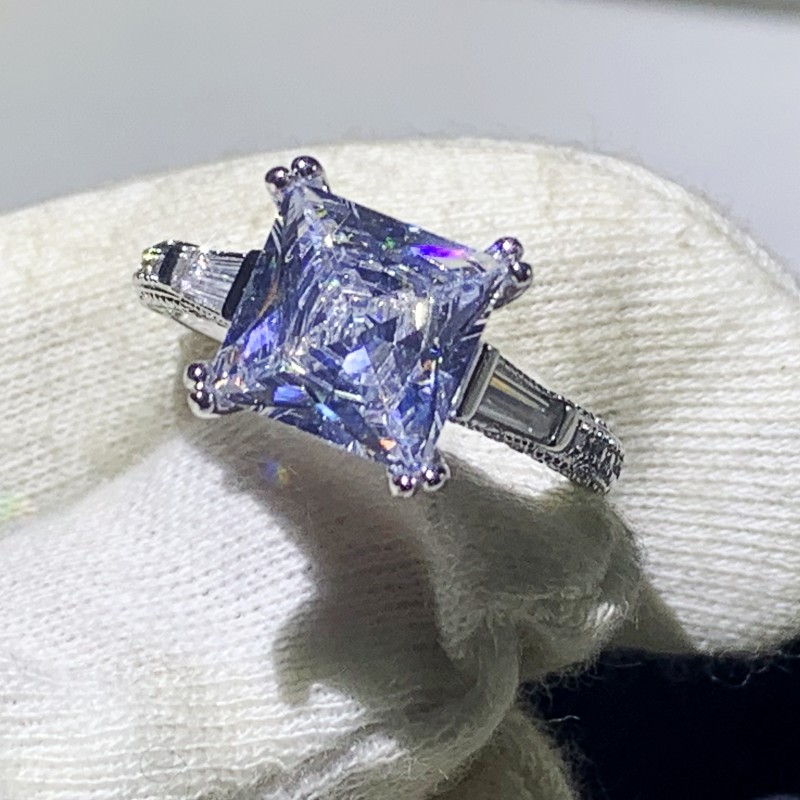 Victoria Sparkling Fashion Jewelry 925 Sterling Silver Princess Cut White Topaz CZ Diamond Promise Women Wedding Bridal Ring For Lover Gift