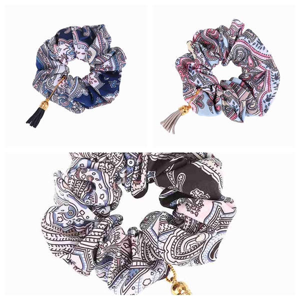 Retro large intestine circle Amazon fabric hair ring tassel pendant elastic elastic band hair rope