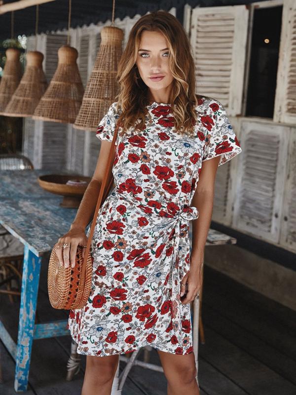 Casual floral print women dress Elegant Boho O-Neck high waist bow tie summer dress Short sleeve strap holiday beach party, Black
Casual floral print women dress Elegant Boho O-Neck high waist bow tie summer dress Short sleeve strap holiday beach party, Black